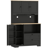 HOMCOM 64" H Kitchen Pantry Cabinet with 3 Compartments and 2 Drawers - Black-Features three cabinets, two drawers, three door racks, and an open shelf to keep your kitchen tidy 