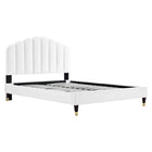 Modway Daisy Performance Velours Lit Plateforme Queen Avec Pieds en Bois et Manchons en Métal Doré - Blanc-Lit queenne moderne vintage