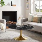 Modway Lippa 36" Round Faux Marble Coffee Table - Gold Black-Chip-Resistant Metal Pedestal Base