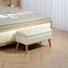 HOMCOM Storage Ottoman Bench with Wooden Legs - Cream White-Comfortable fabric exterior and soft foam creates an optimal seating area  