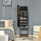 HOMCOM Mirror Jewelry Cabinet - 18.4" L x 14.4" W x 59.6" H - Brown-Can be locked for security when you're not around, comes with two keys 