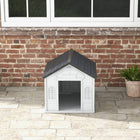 PawHut 26" W Plastic Outdoor Dog House - Grey-Large door enhances airflow and ventilation 