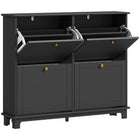 HOMCOM Narrow Shoe Cabinet with 4 Flip Drawers & 5 Legs for Entryway - Black-Modern style, solid colour finish and gold handles enhance aesthetic appeal