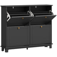 HOMCOM Narrow Shoe Cabinet with 4 Flip Drawers & 5 Legs for Entryway - Black-Modern style, solid colour finish and gold handles enhance aesthetic appeal