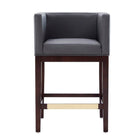 Manhattan Comfort - Kingsley tabouret de comptoir 21" style milieu du siècle moderne, revêtement en similicuir gris et noyer foncé-Conception carrée serrée du dos et des bras