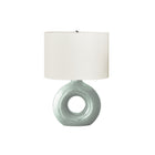 Monarch Specialties 24" H Contemporary Table Lamp - Green Ceramic / Ivory / Cream Shade-A contemporary and stylish 24"H table lamp featuring a trendy, donut-shaped, light green ceramic base topped with an oval, ivory fabric shade and a round silver metal finial