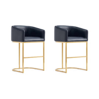 Manhattan Comfort - Louvre tabouret de comptoir mi-siècle moderne en similicuir 20" - noir et or titane - lot de 2-Tabouret de comptoir moderne du milieu du siècle avec dossier, parfait pour une utilisation au bar et dans la cuisine