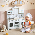 Qaba Play Kitchen for Kids with Switch Knob Sound, Built-in Clock - White-Encourages role-play, developing hands-on skills and family bonding 