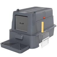 PawHut 80L Stainless Steel Cat Litter Box - Dark Grey-Features a pull-out drawer and flip-up front for effortless cleaning 