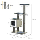 PawHut 47" Wood Cat Tree Condo Tower with Scratching Post and Toy Ball - Grey-Hanging ball for added fun 