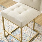 Modway Privy Gold Stainless Steel Upholstered Fabric Counter Stool - Gold/Beige-Elegant Biscuit Tufting