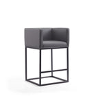 Manhattan Comfort - Tabouret de comptoir Embassy 52 cm style milieu du siècle moderne, revêtement en similicuir gris et noir, lot de 2-Conception simpliste de chaise à dossier serré