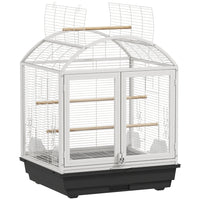 PawHut 30" H Steel Open Top Bird Cage with Removable Tray and Food Container - Dark Grey-Domed design provides ample vertical space for bird activity 