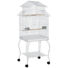 PawHut 53" H Large Bird Cage with Detachable Rolling Stand and Storage Shelf - White-A large front doors and two food doors for easy access 