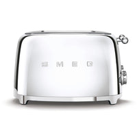 SMEG - Grille-pain en acier inoxydable 4 tranches 4x4-6 niveaux de grillage différents pour de meilleurs résultats ; fonction de décongélation ; fonction de réchauffage ; fonction bagel pour griller uniquement un côté de la tranche.