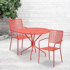 35.25'' Round Coral Indoor-Outdoor Steel Patio Table Set with 2 Square Back Chairs [CO-35RD-02CHR2-RED-GG]-Coral Powder Coat Finish
