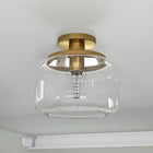 Hudson&Canal - Plafonnier semi-encastré Tatum de 28 cm de large avec abat-jour en verre - Laiton brossé/transparent-Une finition en laiton brossé fabriquée à la main est appliquée sur la base en métal