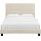 Modway Melanie Tufted Button Upholstered Fabric Full Platform Bed - Beige-Wood Frame/LVL Slats/MDF Headboard
