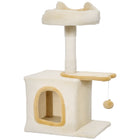 PawHut - Arbre à chat 28 po avec lit supérieur en peluche - beige et jaune-Comprend un condo, un perchoir et une plateforme, adapté pour 1 à 2 chats 