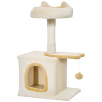 PawHut - Arbre à chat 28 po avec lit supérieur en peluche - beige et jaune-Comprend un condo, un perchoir et une plateforme, adapté pour 1 à 2 chats 