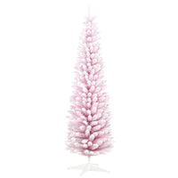 HOMCOM 7' Pencil Artificial Christmas Tree with Snow-Flocked Branches - Pink-Lush with tips that provide a healthy, natural look 