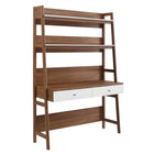 Modway Bixby 49" Office Desk - Walnut White-Tiered Desk and Bookshelf