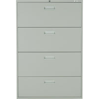 Staples Lateral File Cabinet, 4-Drawer, Grey-Positive interlocking system prevents tipping