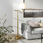 Hudson&Canal Wellesley 63" Tall Floor Lamp with Fabric Shade - Brass/White-Includes a 8 ft. cord with rotary socket switch