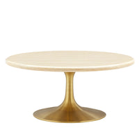 Modway Lippa 36" Round Faux Travertine Coffee Table - Gold Travertine-Artificial Travertine