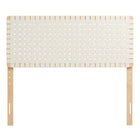 Modway Sparta Weave Vegan Leather Full Headboard with - Natural Beige-5 Height-Adjustable Mounting Positions
