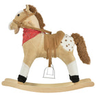 Qaba - Cheval à bascule en peluche pour enfants - cowboy rocker - beige-Sons simulés de hennissement et de galop lorsque les oreilles sont pressées, la queue du cheval peut remuer 