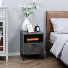 HOMCOM - Table de chevet avec pieds en acier pour chambre - gris-Fonctionne bien comme table de chevet, table d’appoint pour canapé ou petit organisateur pour les petites pièces 