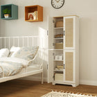 HOMCOM - Armoire de cuisine avec 4 portes en rotin et étagères ajustables - blanc-Conception anti-basculement pour prévenir les accidents 