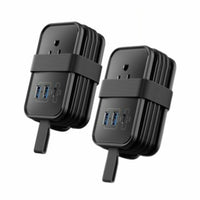 Uncaged Ergonomics Travel Charger - 4 AC - 2 USB - 1 USB-C - Black - 2 Pack-6 in 1 Travel Power Strip with USB Ports. 