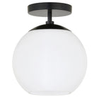 Hudson&Canal Bartlett 9" Wide Semi Flush Mount with Glass Shade - Matte Black/White Milk-Modern and contemporary design for your entryway, foyer, or kitchen
