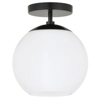 Hudson&Canal - Plafonnier semi-encastré Bartlett de 23 cm de large avec abat-jour en verre - Noir mat/blanc laiteux-Design moderne et contemporain pour votre entrée, votre foyer ou votre cuisine
