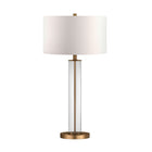 Hudson&Canal - Lampe de table Harlow de 74 cm de haut avec abat-jour en tissu, - Verre transparent/laiton/blanc-Associé à un abat-jour en tissu tambour blanc