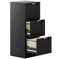 HOMCOM 3-Drawer Fluted Vertical Letter/A4 Filing Cabinet with Lock - Black-Compact design fits perfectly in small spaces
