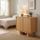 Modway Lumo 2-Door Curved Wood Accent Cabinet - Oak-Adjustable Floor Glides