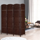 HOMCOM 4 Panels Hand-Woven Freestanding Room Divider for Home Office - Brown-Overall Dimension: 70.9"W x 0.8"D x 70.9"H (180 x 2 x 180cm)
