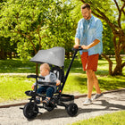 Qaba 4-in-1 Baby Tricycle Trike with Reversible Adjustable Seat - Grey-Removable and 3-gear adjustable push handle 