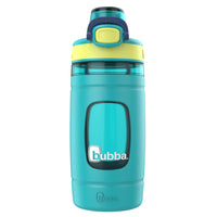 Bubba - Bouteille d’eau pour enfants Flo bubba, 473 ml, large ouverture, manchon en silicone, couvercle à bouton-poussoir, scuba/lumière vive-Couvercle 100 % antifuite lorsqu’il est fermé, avec un couvercle de bec verrouillable pour protéger contre la saleté et les impuretés