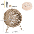 PawHut - Maison pour chat en rotin, lit pour animal surélevé pour chats d’intérieur - bois naturel-Le design surélevé du pod assure une bonne circulation de l’air et offre plus d’options de jeu 