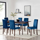 Modway Prosper 7-Piece Upholstered Velvet Dining Set - Cappuccino Navy-Sleek Mid-Century Style