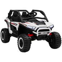 Qaba 2 Seater 24V 7AH Ride on Truck w/ Spring Suspension - White-Spacious seats accommodate two kids comfortably 