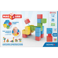 Geomag Magicubes Full Color Try Me Recycled - Set of 24-Stem learning fun with toddler magnets: Geomag magnetic toys has turned the classic stacking blocks into something "magical". These 100% recycled plastic blocks can be attached on any side, making building so easy. Magnetic blocks for ages 1 to 5.