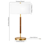 Hudson&Canal - Lampe de table Simone 25" de hauteur, 2 lumières, avec abat-jour en tissu - Chêne rustique/laiton/blanc-Comprend un cordon de 6 pieds avec interrupteur à prise rotative