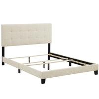 Modway Amira Upholstered Fabric Queen Bed - Beige-Platform Bed Frame With Headboard