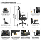 Kopplen - Chaise Ergo Avec Réglage En 9 Points - Noir-Conception lombaire résistante au vent : bloquant le flux d'air direct vers la région lombaire, réduit le risque d'inconfort ou de froid causé par les courants d'air froid.