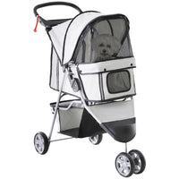 PawHut Deluxe 3-Wheel Pet Stroller with Brake, Canopy and Cupholders - Grey-Lightweight, foldable design simplifies storage and transport 